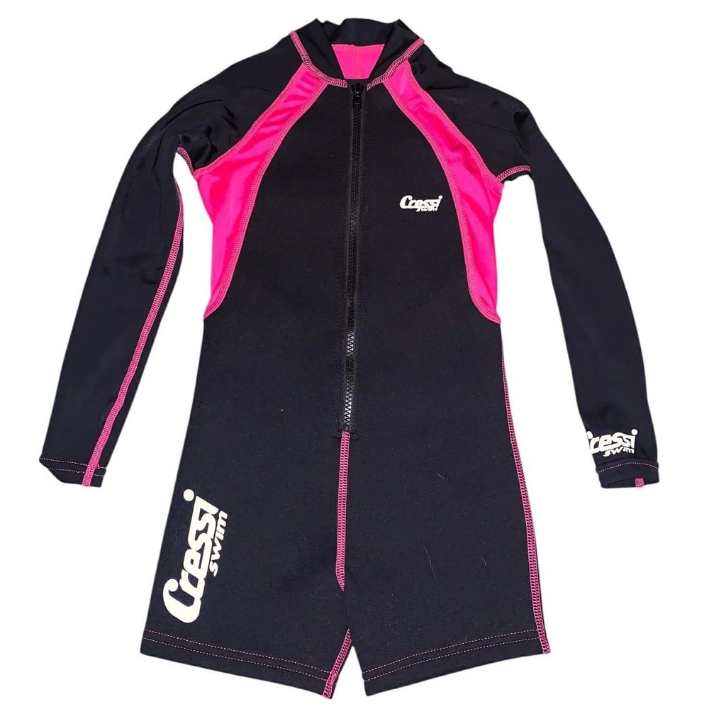 Cressi Kids Thermal Swimsuit L Pink Black Long Sleeve Shorty Wetsuit UPF 50+‎